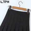 Jupe plissée noire Casual All-Match Coréen Irrégulière Taille Haute Pâte Plis réglables A-Line Femmes Jupes Été 210427