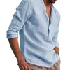 T-shirt da uomo T-shirt da uomo primavera autunno Top Abbigliamento casual maschile Tinta unita scollo a V manica lunga tasca con bottoni Camicia in poliestere