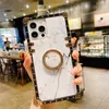 Luxury Square Marble Pattern Photo Case для iPhone 13 12 11 Pro Max X XS XR Coque Shife Ring Держатель Blitter Epoxy Slim Fit