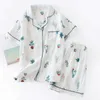 Japońskie Proste Krótkie Piżamy Kobiety 100% Bawełna Krótkie Rękawy Panie Piżamy Zestawy Szorty Cute Cartoon Sleepwear Kobiety Homewear 210928