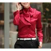 Mode victorian blouses vrouwen ol office dames effen kleur shirt hoge hals frilly ruche manchetten shirts x0521