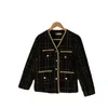Chic French Retro V-Neck Border Contrast Women's Jackets Pearl Button Loose Multi-Pocket Långärmad Tweed Short Coat