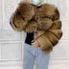 Vera giacca di procione naturale Gilet di moda da donna Cappotto di pelliccia con maniche staccabili 220112