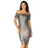 Livre verão mulheres revestidas de ouro bandage vestido sexy cartão ombro manga curta bodycon halter clube festa vestidos 210524