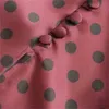 Button Satin Skirt Women Vintage Polka Dot Wine Red Slit Maxi High Waist Boho Ruffle A-line Silk Bottom 210427
