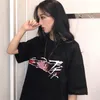 Korean Moda Tumblr Ulzzang Anime Face Black Women T-shirt Harajuku Styl Oversize Tee Gothic Grunge Odzież 210518