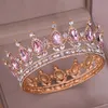 Fashion Luxury Circle Pink Crystal Queen Crowns Full Round Tiara nuziale per la festa nuziale Accessori per capelli con strass da donna X06253498
