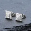 Stud Fashion Jewelry Square Earring For Men & Women Hip Hop Micro Pave Cubic Zircon Iced Out Bling Gold Color Earrings