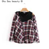 Chu Sau Beauty Fashion Casual Plaid Blusar Kvinnor Söt Chic Fake Två Pieces Kvinna Skjortor In Blogger Style Blouse 210508