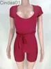 Seksowne damskie kombinezony Deingner Solid Color Głębokie V Elastyczny Taśma Pasek Pani Skinny Onesies Body Ukończone Streetwear Plus Size