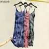 Casual Soft Modal Dress Women Harajuku Tie Dye Spaghetti Strap Thin Tank Dresses Summer Basic Midi Robe Vestidos 210519