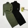 Autumn Winter Women Knitted Dress Turtleneck Sweater es Lady Slim Bodycon Long Sleeve Bottoming Vestidos PP003 220210