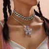 Iced Out Butterfly Naszyjnik Zestaw Kubański Link Łańcuch Choker Naszyjnik Kobiety Dziewczyny Motyl Łańcuchy Bling Hip Hop Wisiorek Biżuteria Prezent X0509