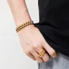 Goldenes Edelstahl-Herrenarmband für Männer 10 mm breite Uhrenkette Damen weibliche Armbänder Großhandel Jungen Schmuck Zubehör 210609