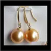 Stud smycken droppleverans 2021 Ett par 10-11mm South Sea Pink Round Pearl Earrings 14k Guldtillbehör 7fygu