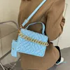 2022 Strass Chain Womens PU Mini Bags Solid Color Single Shoulder Messenger Crossbody Handbags Retro Rndentation Rhombus Square Top