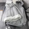 Harajuku solid sudaderas varm fleece hoodie höst vinterkläder hooded framficka kvinnor hoodies 18641 210415