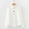 Lente vrouwen casual applicaties katoen wit shirt lange mouw korte blouse herfst solide schattige zoete meisje tops T0D001F 220311