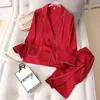 Letnie Damskie Piżama Zestaw Mody Garnitur Projekt Solidny Ginger Color Sleepwear Silk Like Leisure Home Clothing Nightwear 211112