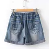Pantalones cortos de verano para mujer Literature Do Old Flower Bordado Cintura elástica Color sólido Bolsillos Cordón Jeans Short 210724