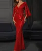 Vestidos de baile de mangas compridas 2022 Sexy puro lantejoulas frisadas apliques lace sereia vestidos de festa elegante vermelho lantejoulas vestido de noite: