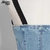 Kadın Ceketler Sling Denim Ceket Etek Kadın Korse Patchwork V Boyun Kolsuz Backless Seksi Fermuar Tasarımcı Düzensiz Hem Ince Mini