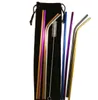 Nya Färgglada Rostfritt Stål Stålar 304 Dricka Straws 10st / Set Återanvändbar Metall Dricker Straw med Cleaner Brush Rainbow