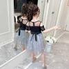 Sommer Mädchen Knielange Lässige Drahtmode Chiffon Layered Niedliche Blumennetz Network Sling Sleefontressses Kinderbekleidung X0803