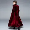 Winter Runway Designer Women Vintage Notched Collar Wrap Black Velvet Maxi Coat Thick Warm Long Trench Outwear 210520