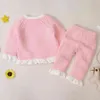 Printemps automne infantile bébé filles vêtements ensembles mode enfants costume fille couleur pure tricot fleur vêtements 210429