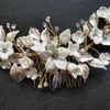 SLBRIDAL Handmade Crystal Strass Perles Céramique Fleur De Mariée Peigne De Mariage Accessoires De Cheveux Demoiselles D'honneur Femmes Bijoux X0726