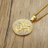 Hängsmycke Halsband Dropship Män Om Halsband Rostfritt Stål Amulet Medaljong med CZ AUM OHM Symbol i Golden Mäns Smycken 24 tum