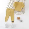 2st Baby Boy Casual Stripes Baby set Solid Bomull Stickad Barn Mjuk Höst Vinterduk 210521