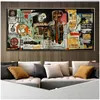 Pinturas engraçadas graffiti art jean michel basquiat canvas pintura a óleo abstrate obra de arte pôster wall picture for Children039s roo7893653