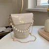 Bolsos de noche para mujer, bolso con patrón de piedra, cadena de perlas, bandolera de hombro de PU, bolso de cubo a la moda, bolso informal para teléfono