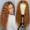 Długi Kinky Curly Brazylijski Ludzki Włosy Wig Dark Brown Deep Wave Lace Front Syntetyczne Peruki Dla African American Women