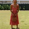 Yojoceli CHIC Floral Print Sundres Boho Beach Midi Kobiet Vestidos Big Pendulum 210609