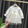 Ayı Lideri Sonbahar Moda Prenses Doğum Günü Elbiseler Doğan Bebek Kız Tatlı Kuğu Dantel Elbise Bebek Vual Patchwork Vestidos 210708