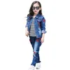 Abbigliamento per bambini Abbigliamento per ragazze con applicazioni per giacca di jeans + jeans Set per ragazza Primavera Autunno Per bambini 210527