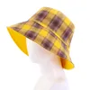 새로운 여름 야외 태양 모자 여성 클래식 격자 무늬 프린트 모자 모자 접이식 통기성 낚시 등반 양동이 사파리 태양 모자