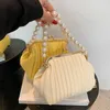 Evening Bags Pleated Shell Bag Small Totes With Pearl Handle 2021 Summer PU Leather Women's Designer Handbag Chain Shoulder Messenger