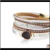 Bracelets Jewelry Drop Delivery 2021 Retro Women Multi Layer Rhinestone Round Charm Faux Leather Rope Bracelet Bangle Fashion Lhbmf