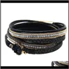 Armbänder Schmuck Drop Lieferung 2021 Retro Frauen Multi Layer Strass Runde Charme Faux Leder Seil Armband Armreif Mode LHBMF