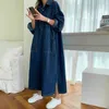 Femmes automne à manches longues Denim chemise Robe Za bouton poche jean Maxi Vestidos décontracté ample Femme Streetwear Cowboy Midi Robe G1214