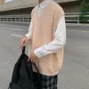 Coletes masculinos coletes coreanos de malha de malha de cor sólida casual suéter em videira vil de streetwear de malha solteira de tricô masculino