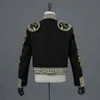 Gold Broderi Tassel Sequin Black 3 Piece Stage Suit (Jacka + Byxor + Vest) Män Bullfight Dance Singer Suit Blazer Matador Kostym 210522