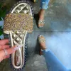 Summer Slippers Shoes Woman Round Head Flat-bottom Ling Rhinestone Beach Plus Size Crystal Laides Flip Flops Slides