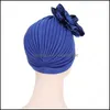 Beanie/Skl Caps Hats & Hats, Scarves Gloves Fashion Aessories Women Diamonds Flower Turban Cap Soild Color Muslim Headscarf Bonnet Inner Hij