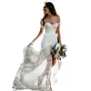 2022 Boho Mermaid Crochet Lace Bröllopsklänningar Trumpet Bridal Gowns Split Front Off The Shoulder Long Beach Bride Dress Vestido de Novia
