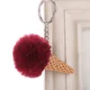 かわいい毛皮のボールアイスクリームコーンキーホルダーの毛皮のようなアクリルキーチェーンリングキーリングPompomショルダーバッグペンダント子供の贈り物